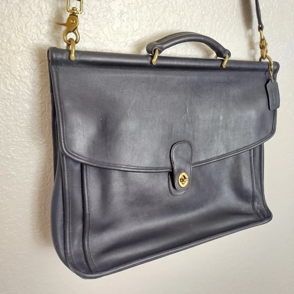 VINTAGE COACH BEEKMAN BLACK LEATHER BRIEFCASE MESSANGER SHOULDER BAG #G5C-5266